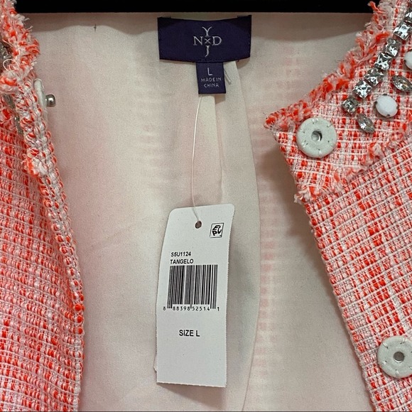 NYDJ Tweed Rhinestone Orange Blazer Jacket size L NEW NWT - Picture 7 of 12
